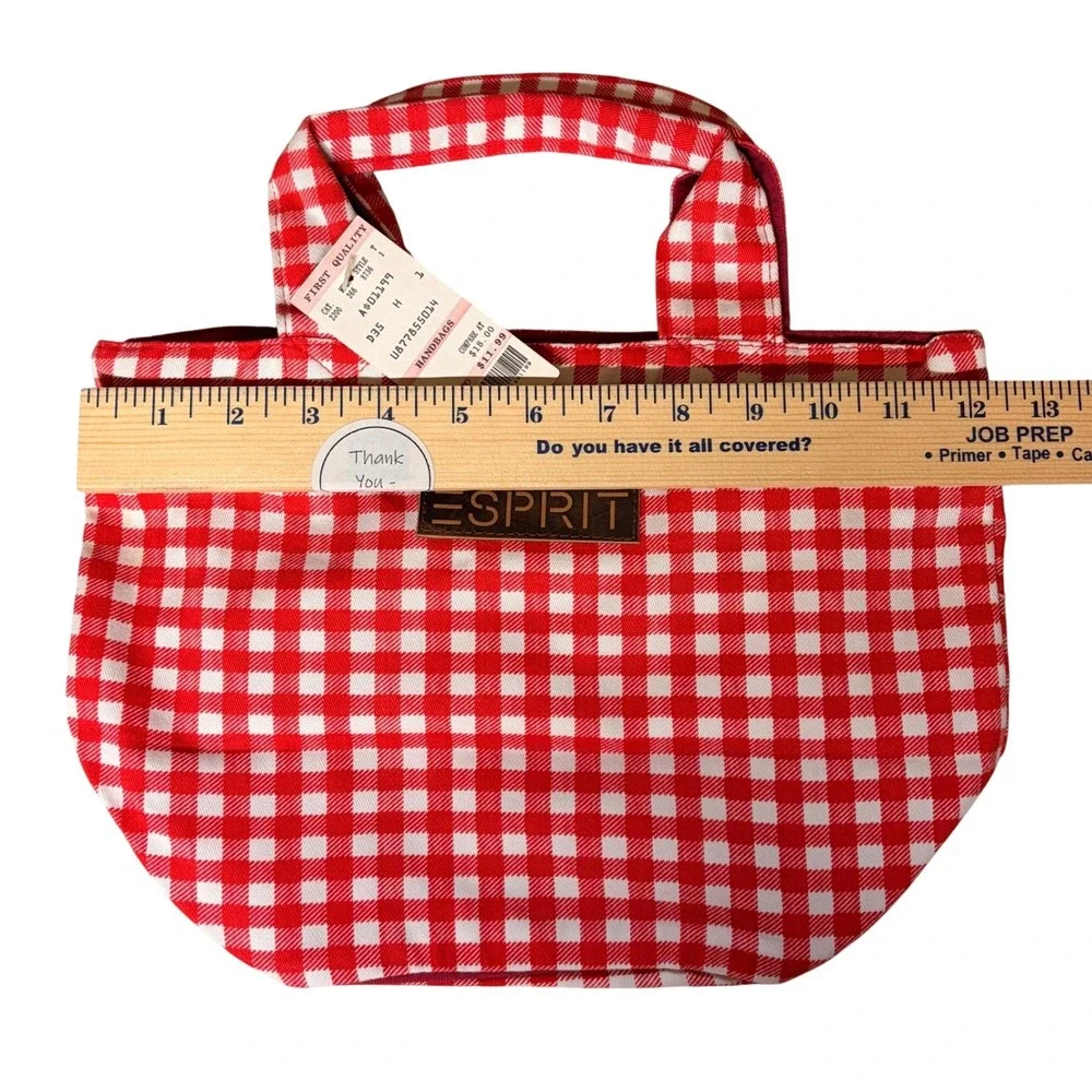 Deadstock Vintage ESPRIT Red Gingham Canvas Zip Tote Bag NWT 90s Y2K Preppy